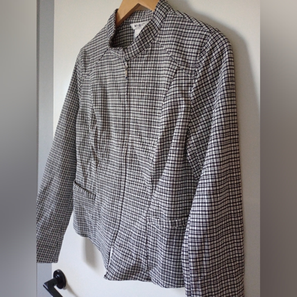 NWT White House Black Market Black and White Checkered Zip Front Jacket Size 10 - Picture 5 of 12